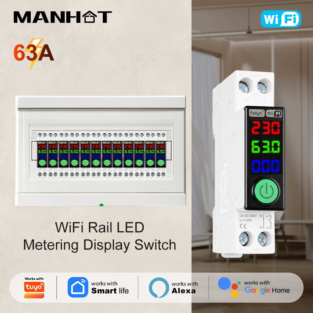 Energy Monitor Meter - Manhot WiFi Circuit Breaker LED Display