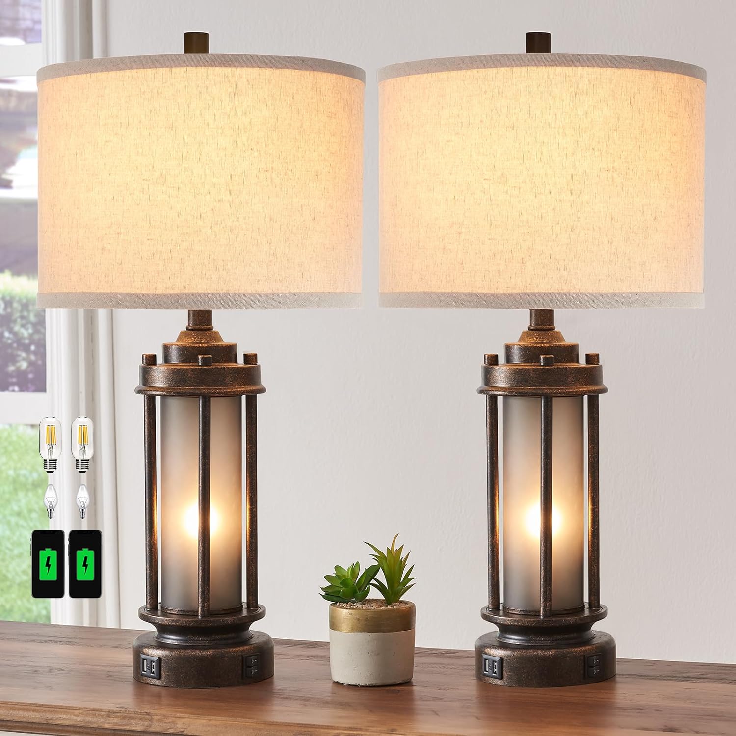 Set of 2 Farmhouse Lamps with  - đánh giá và giá Solar Lamp